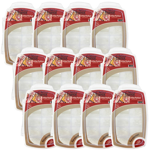 Unhas Postiças Quadrada Transparente com 100 Tips Miss France MF-0212 - Pcte c/ 12 unid