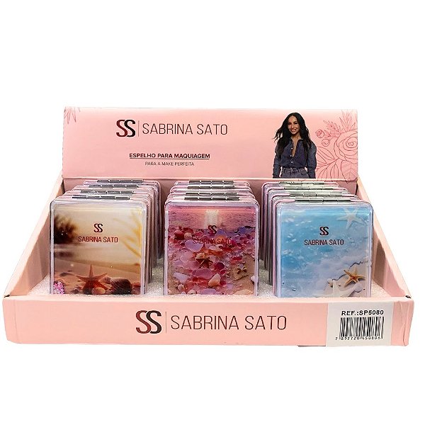 Espelho Portátil de Bolsa Estampado Quadrado Sabrina Sato SS5080 - Box c/ 12 unid