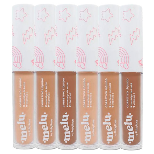 Corretivo Liquido Grupo 02 Cores Médias Melu Ruby Rose RR-1800/02 - Kit c/ 06 unid