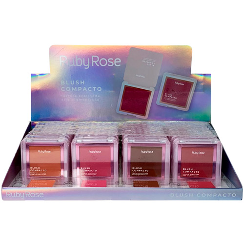 Blush Compacto Acetinado Ruby Rose HB-861 - Box c/ 24 unid