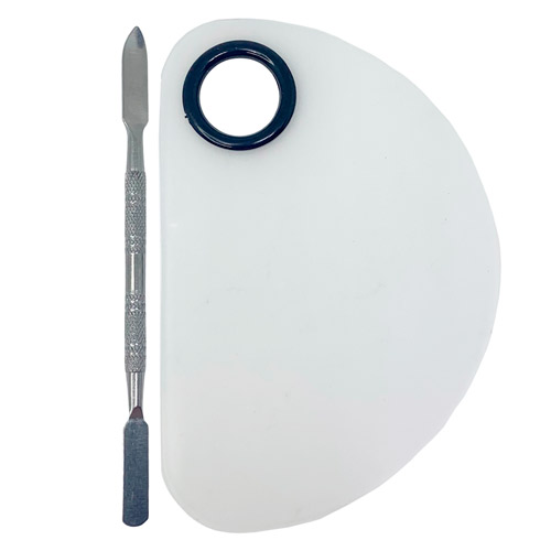 Placa de Plástico e Espátula em Aço Inox para Maquiagem Pequena BT094