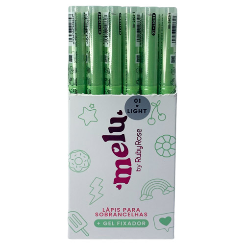 Lápis para Sobrancelhas + Gel Fixador 01 Light Melu Ruby Rose RR-2402-1 - Box c/ 24 unid
