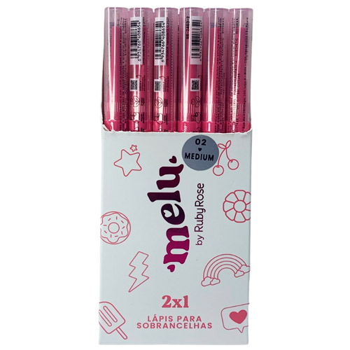 Lápis para Sobrancelhas Duo 02 Medium Melu Ruby Rose RR-2403-2 - Box c/ 24 unid