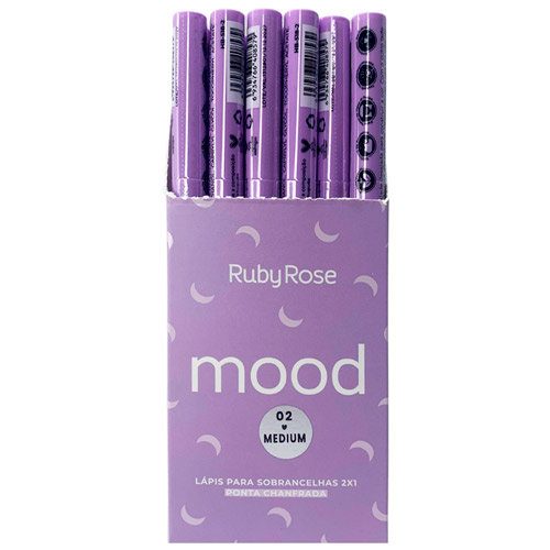 Lápis para Sobrancelhas 2x1 Ponta Chanfrada 02 Medium Mood Ruby Rose HB-518-2 - Box c/ 24 unid