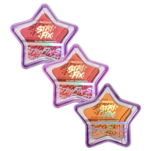 Blush Compacto Estrela Grupo 01 Stay Fix Ruby Rose HB-574-G1 - Kit c/ 03 unid
