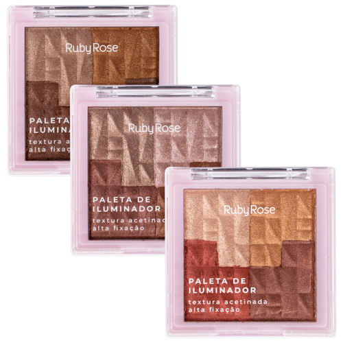 Paleta de Iluminador Ruby Rose HB-7234 - Kit c/ 03 unid