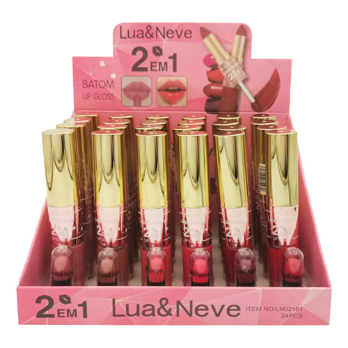 Batom Lip Gloss 2 em 1 Lua & Neve LN02161 - Box c/ 24 unid