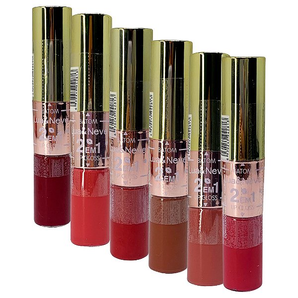 Batom Lip Gloss 2 em 1 Lua & Neve LN02161 - Kit c/ 06 unid