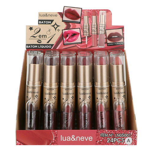 Batom Bastão e Líquido 2 em 1 Lua & Neve LN05001 - Box c/ 24 unid