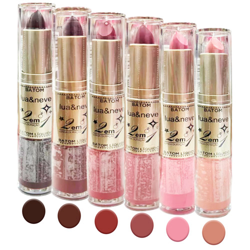 Batom Bastão e Líquido 2 em 1 Lua & Neve LN05001 - Kit c/ 06 unid