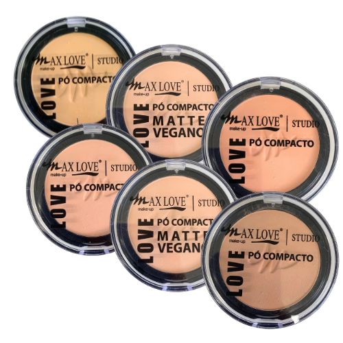 Pó Compacto Matte Vegano Love Box 01 Cor 40 ao 45 Max Love - Kit c/ 06 unid