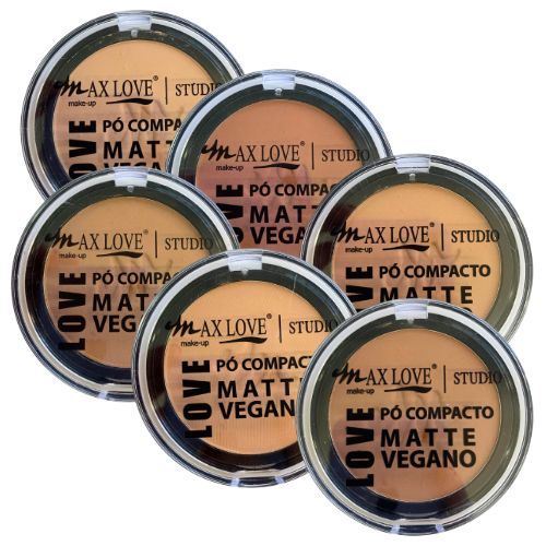 Pó Compacto Matte Vegano Love Tons 46 ao 51 Max Love - Kit c/ 06 unid