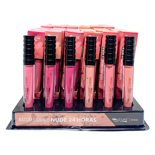 Batom Líquido Nude 24 Horas Box 03 Cor 313 ao 318 Max Love - Box c/ 48 unid
