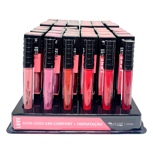 Batom Líquido 24 Horas Confort + Hidratação Box 02 Cor 716 ao 721 Max Love - Box c/ 48 unid