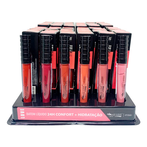 Batom Líquido 24 Horas Confort + Hidratação Box 05 Cor 734 ao 739 Max Love - Box c/ 48 unid