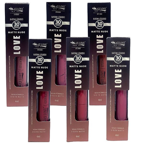 Batom Líquido Matte 30 Horas Nude Box 02 Cor 656 ao 661 Max Love - Kit c/ 06 unid