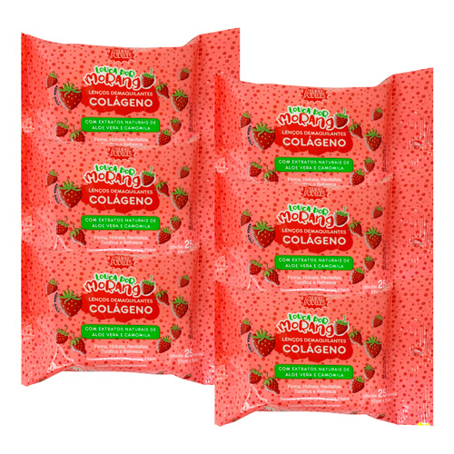 Lenço Demaquilante Colágeno Louca por Morango Super Poderes LDSP07 - Kit c/ 06 unid