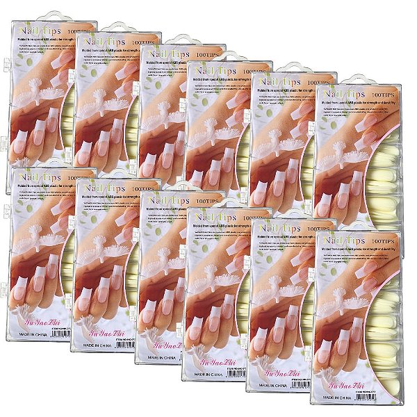 Unhas Postiças Bailarina com 100 Tips - Pcte c/ 12 unid