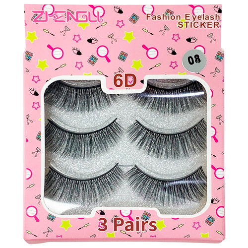 Cílios Postiços com 03 Pares 6D 08 LUX067-024-10-6