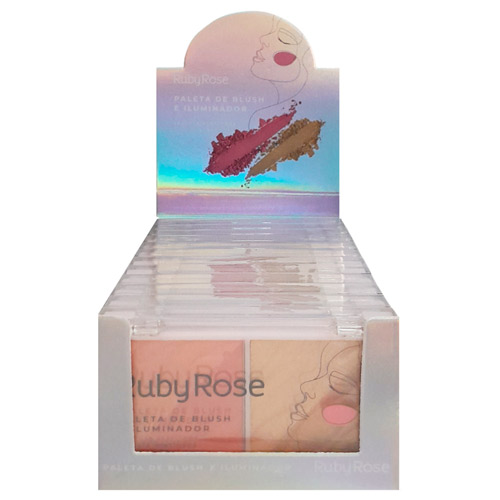 Paleta de Blush e Iluminador Passion Ruby Rose HB-7533-1 - Box c/ 12 unid