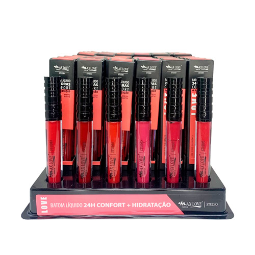 Batom Líquido 24 Horas Confort + Hidratação Box 08 Cor 752 ao 757 Max Love - Box c/ 48 unid