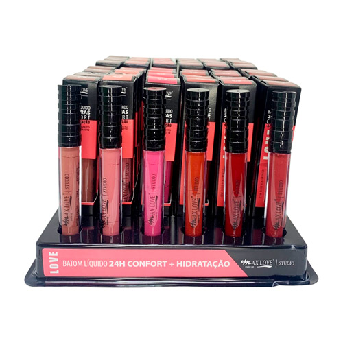 Batom Líquido 24 Horas Confort + Hidratação Box 01 Cor 710 ao 715 Max Love - Box c/ 48 unid