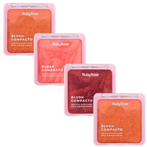 Blush Compacto Grupo 02 Ruby Rose HB-6121 - Kit c/ 04 unid