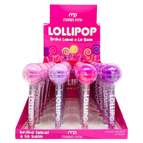 Brilho Labial e Lip Balm Lollipop Maria Pink MP10031 - Box c/ 24 unid