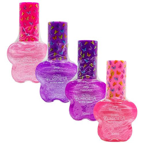 Brilho Labial Borboleta Maria Pink MP10032 - Kit c/ 04 unid