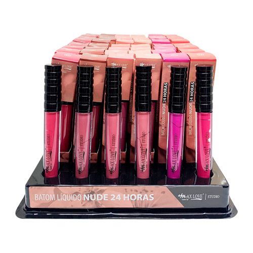 Batom Líquido Nude 24 Horas Box 02 Cor 07 ao 12 Max Love - Box c/ 48 unid