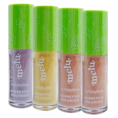 Corretivo Líquido Colorido Melu Ruby Rose RR-8106 - Kit c/ 04 unid