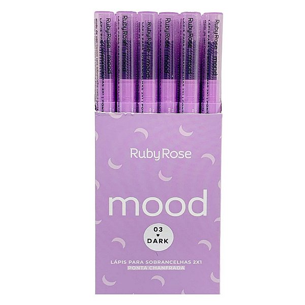 Lápis para Sobrancelhas 2x1 Ponta Chanfrada 03 Dark Mood Ruby Rose HB-518-3 - Box c/ 24 unid