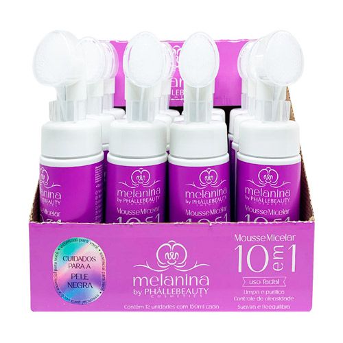 Mousse Micelar 10 em 1 Melanina Espuma de Limpeza Facial Phállebeauty PH0739 - Box c/ 12 unid
