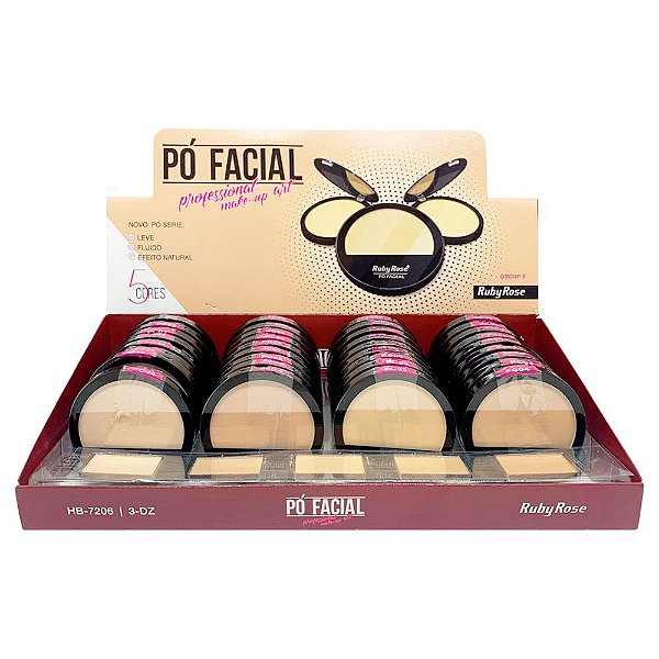Pó Facial Compacto Grupo 08 Ruby Rose HB-F7206-G1 - Box c/ 36 unid