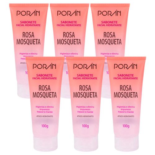 Poran - Sabonete Facial Hidratante Rosa Mosqueta Porán PR55 - Kit c/ 06 unid