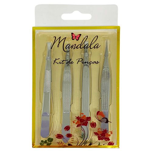 Kit com 04 Pinças para Sobrancelhas Mandala JJ-3660