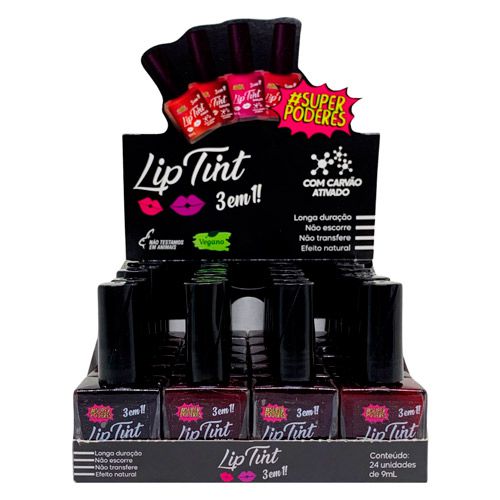 Lip Tint 3 em 1 Carvão Ativado Super Poderes LTSPCA01 - Box c/ 24 unid