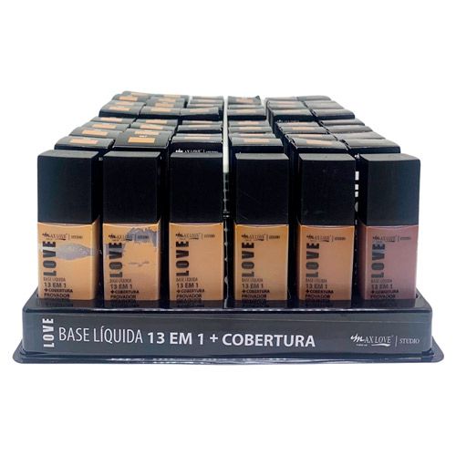 Base Líquida 13 em 1 + Cobertura Love Box 02 Cor 406 ao 411 Max Love - Box c/ 48 unid