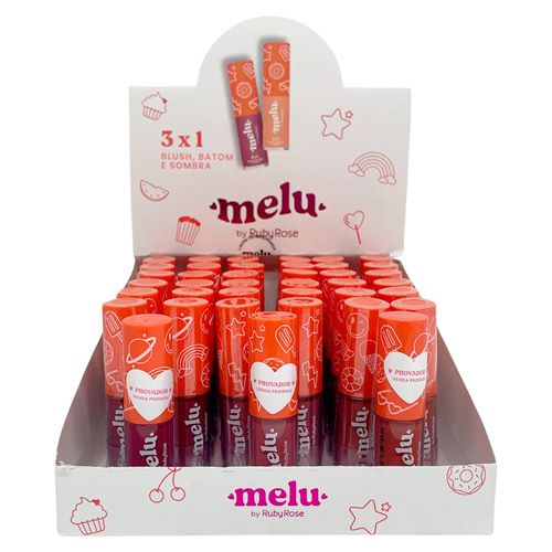 Blush, Batom e Sombra 3x1 Grupo 02 Melu Ruby Rose RR-1100-G2 - Box c/ 36 unid