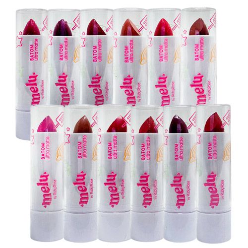 Batom Bastão Ultra Matte Grupo 03 Melu Ruby Rose RR-8521 - Kit c/ 12 unid