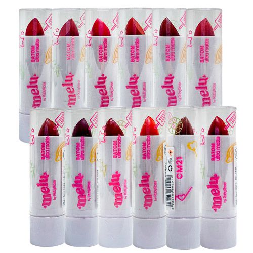 Batom Bastão Ultra Matte Grupo 04 Melu Ruby Rose RR-8521 - Kit c/ 12 unid