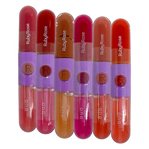 Gloss + Batom Líquido Duo Grupo 01 Mood Ruby Rose HB-F569-G1 - Kit c/ 06 unid