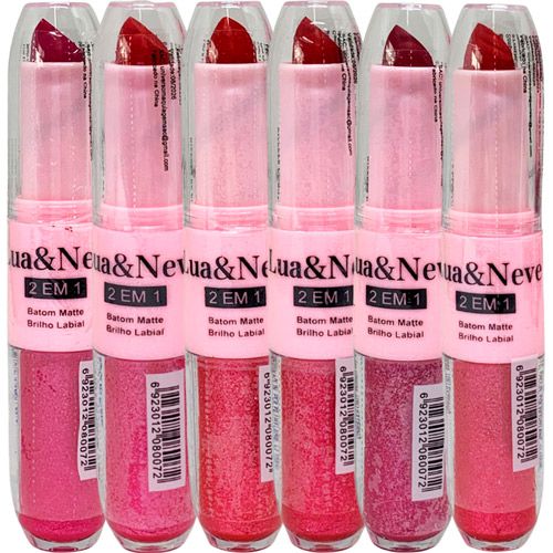 Batom Bastão Matte & Brilho Labial 2 em 1 Lua & Neve LN08007 - Kit c/ 06 unid