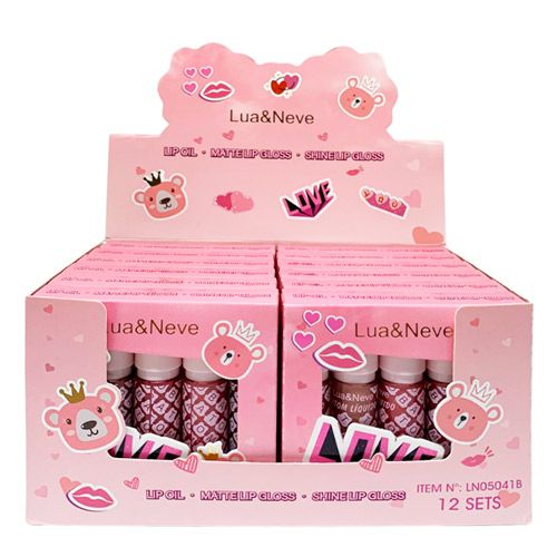 Lip Gloss, Batom Líquido e Lip Oil Shine Lua & Neve LN05041B - Box c/ 12 kits
