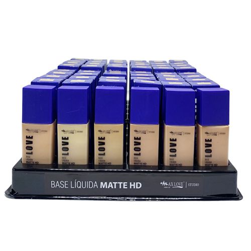 Base Líquida Matte HD Box 01 Cor 08 ao 15 Max Love - Box c/ 48 unid
