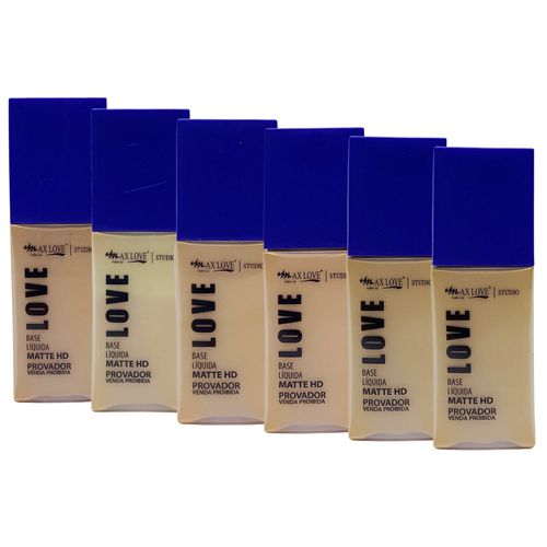 Base Líquida Matte HD Box 01 Cor 08 ao 15 Max Love - Kit c/ 06 unid
