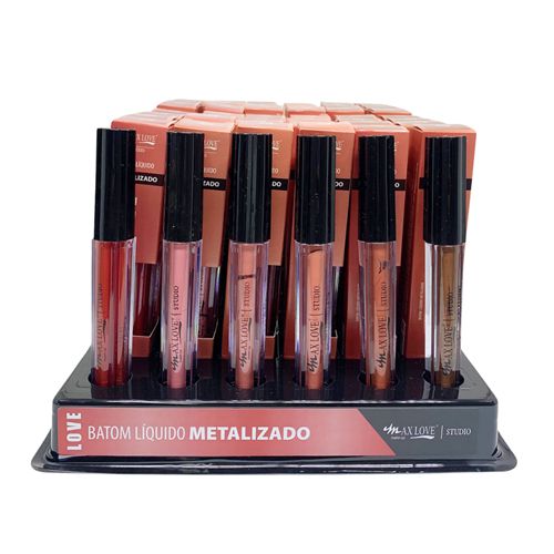 Batom Líquido Metalizado Box 01 Cor 770 ao 775 Max Love - Box c/ 48 unid