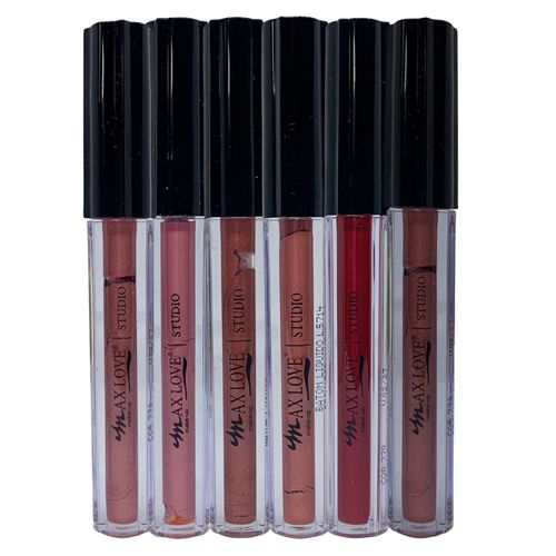 Batom Líquido Metalizado Box 01 Cor 770 ao 775 Max Love - Kit c/ 06 unid