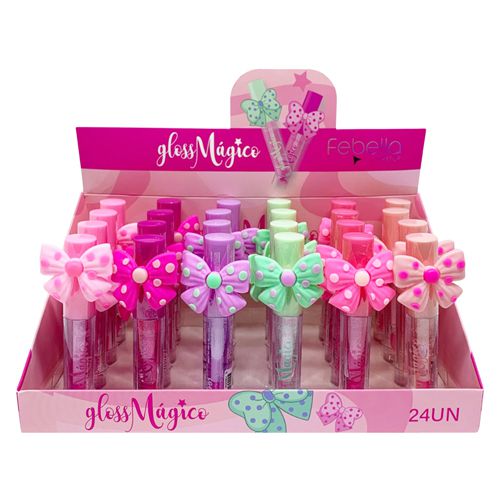 Lip Gloss Mágico com Lacinho Febella LG40512 - Box c/ 24 unid