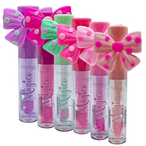 Lip Gloss Mágico com Lacinho Febella LG40512 - Kit c/ 06 unid